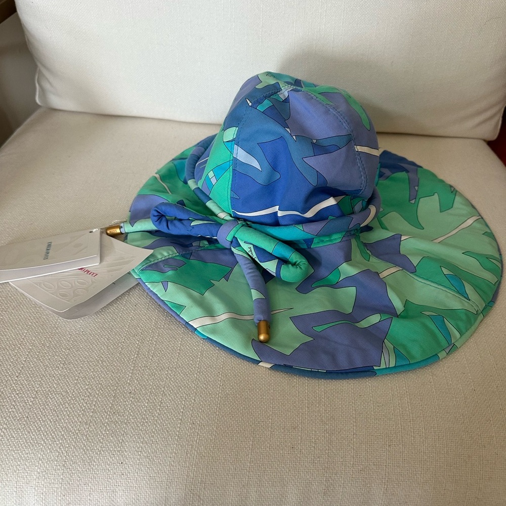 Emilio Pucci Blue & Green Patterned Wide-Brim Hat